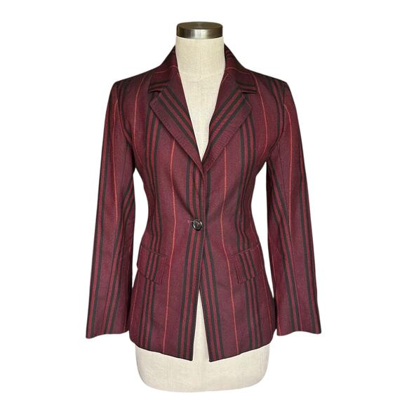 BURBERRY Y2K Purple Red Striped Single Button Front Blazer Jacket Women's Size 6 - Picture 1 of 10